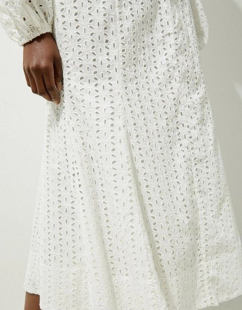 Broderie Godet Woven Midi Skirt