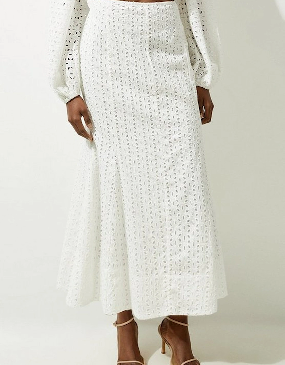 Broderie Godet Woven Midi Skirt