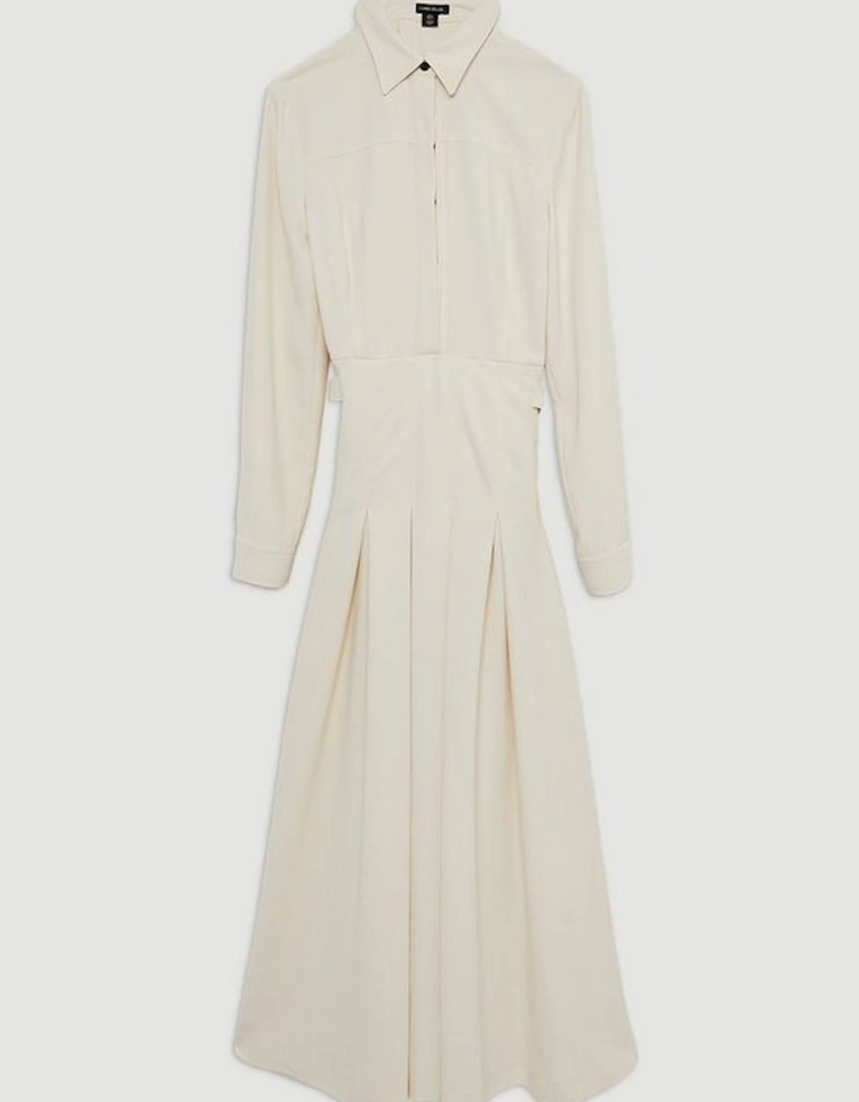 Tailored Crepe Pleated Midi Shirt Dress