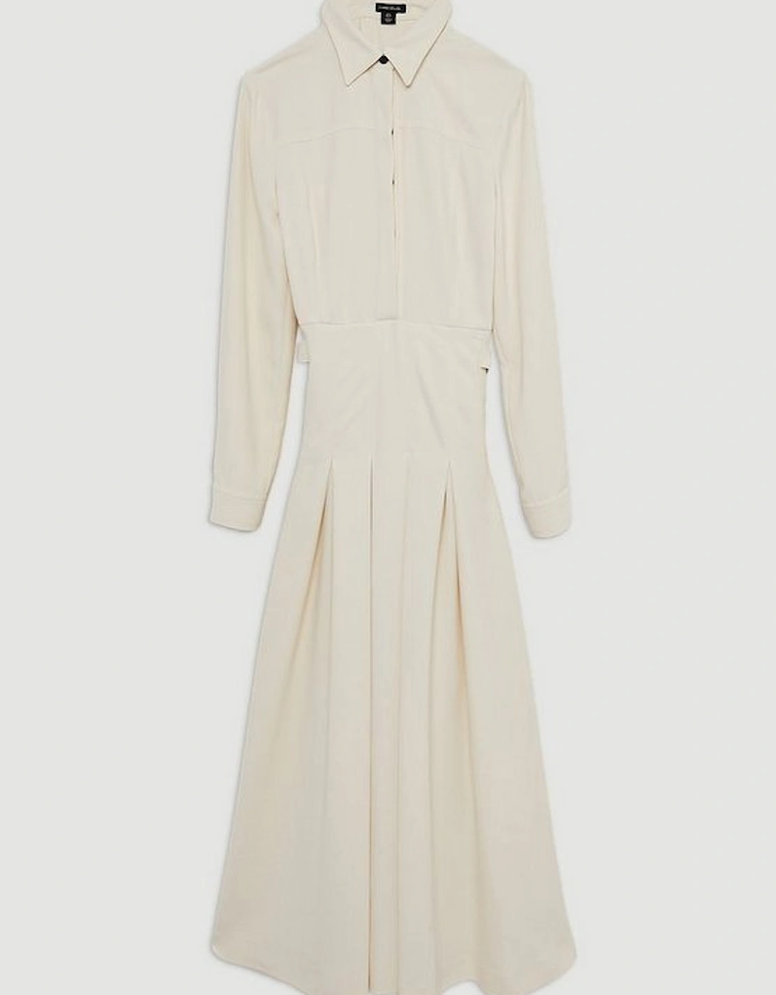 Tailored Crepe Pleated Midi Shirt Dress