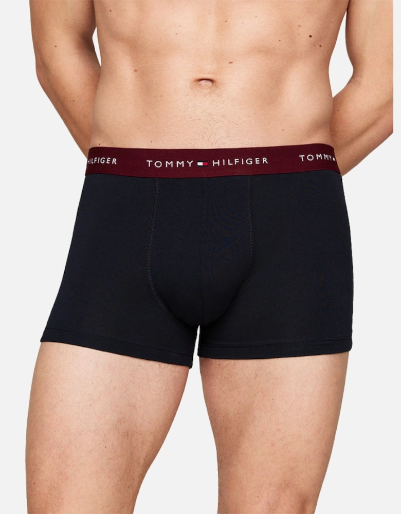 3-Pack Signature Cotton Boxer Trunks, Black/Blue/Pink/Red