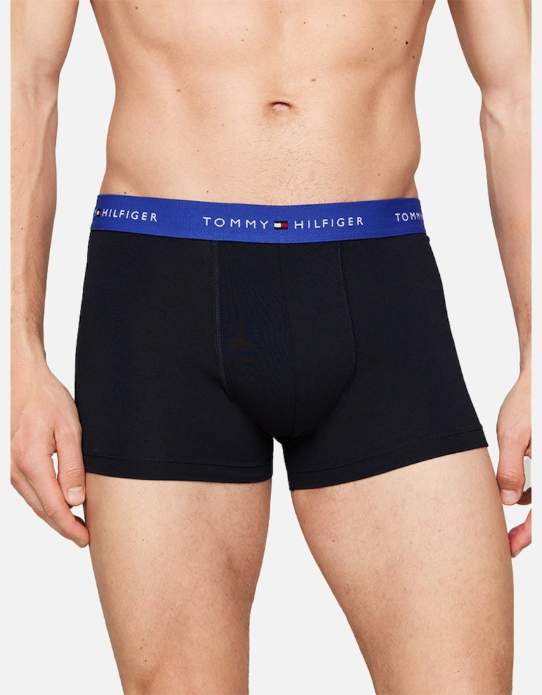 3-Pack Signature Cotton Boxer Trunks, Black/Blue/Pink/Red