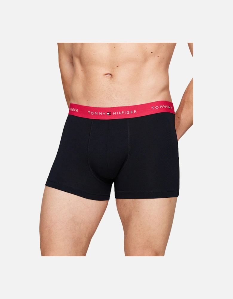 3-Pack Signature Cotton Boxer Trunks, Black/Blue/Pink/Red