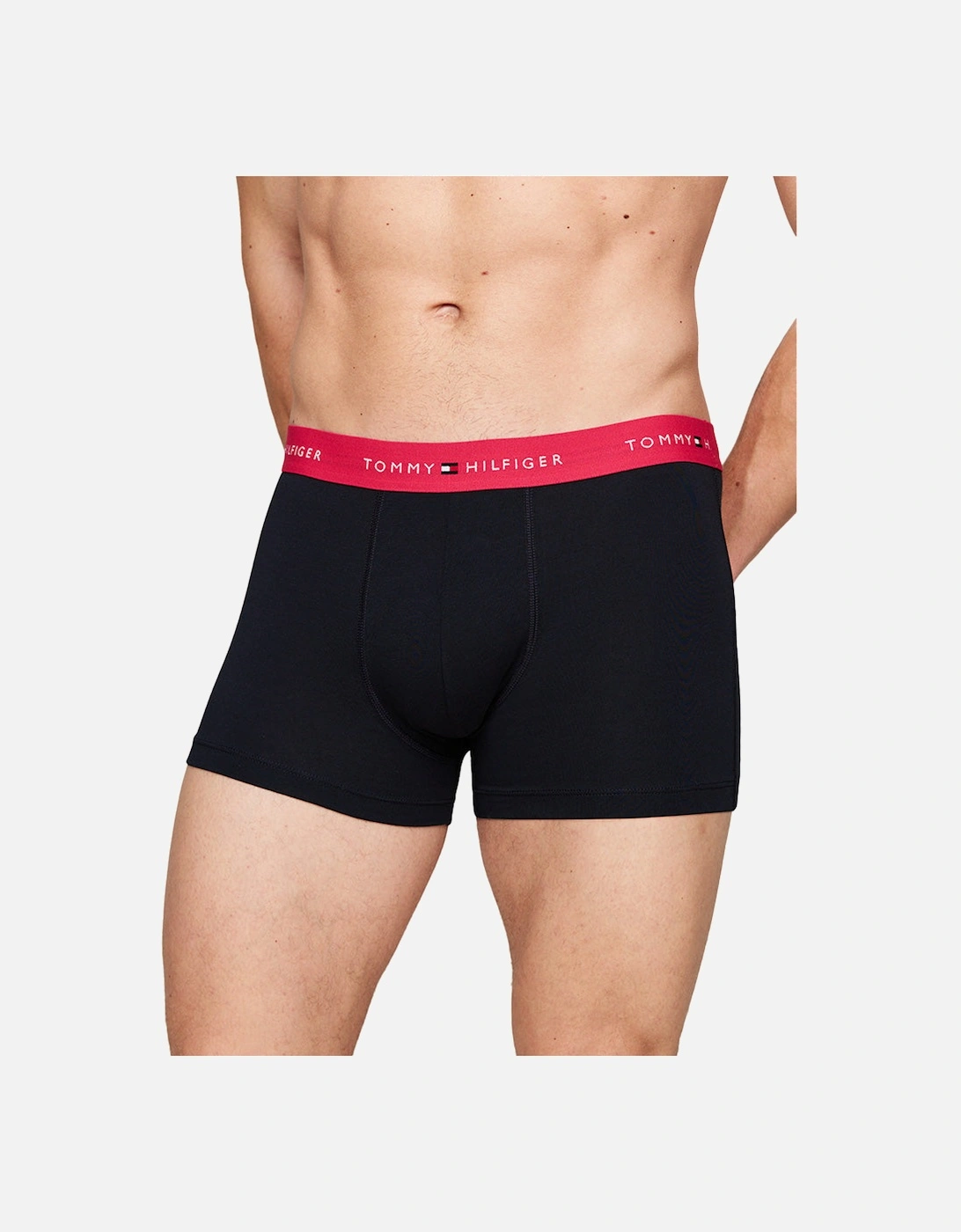 3-Pack Signature Cotton Boxer Trunks, Black/Blue/Pink/Red