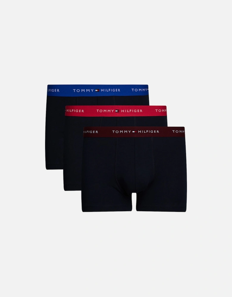 3-Pack Signature Cotton Boxer Trunks, Black/Blue/Pink/Red