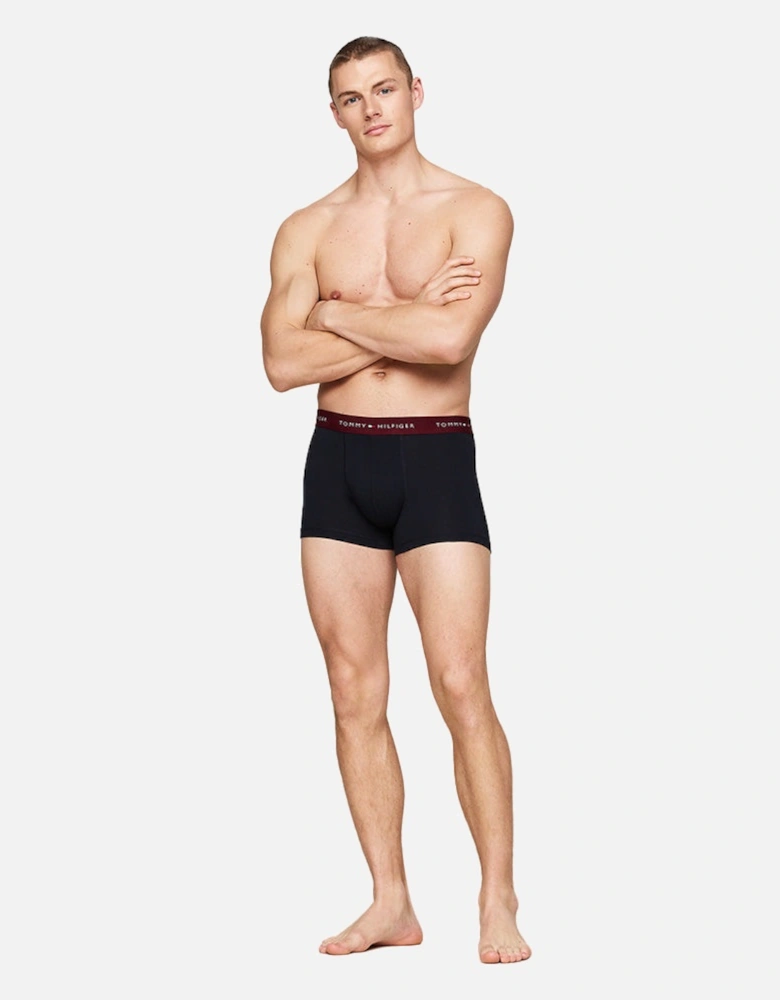 3-Pack Signature Cotton Boxer Trunks, Black/Blue/Pink/Red