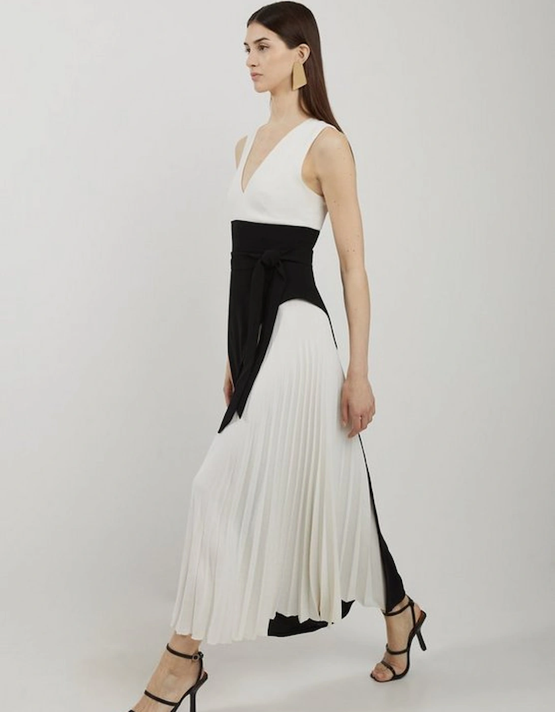 Fluid Tailored Colourblock Side Pleated Midi Dress