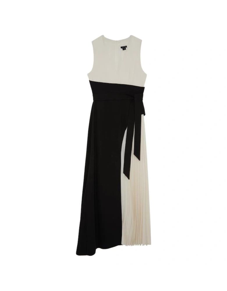 Fluid Tailored Colourblock Side Pleated Midi Dress