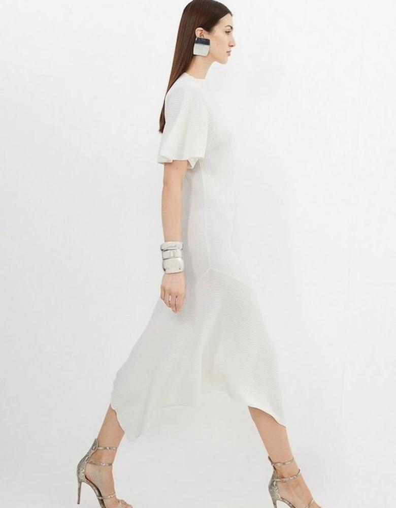 Cotton Blend Angel Sleeve Asymmetric Hem Knit Dress