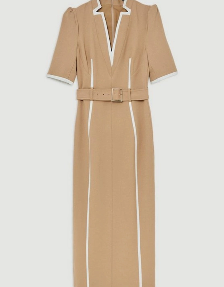 Tall Compact Stretch Contrast Tipped Forever Belted Tailored Midi Dress