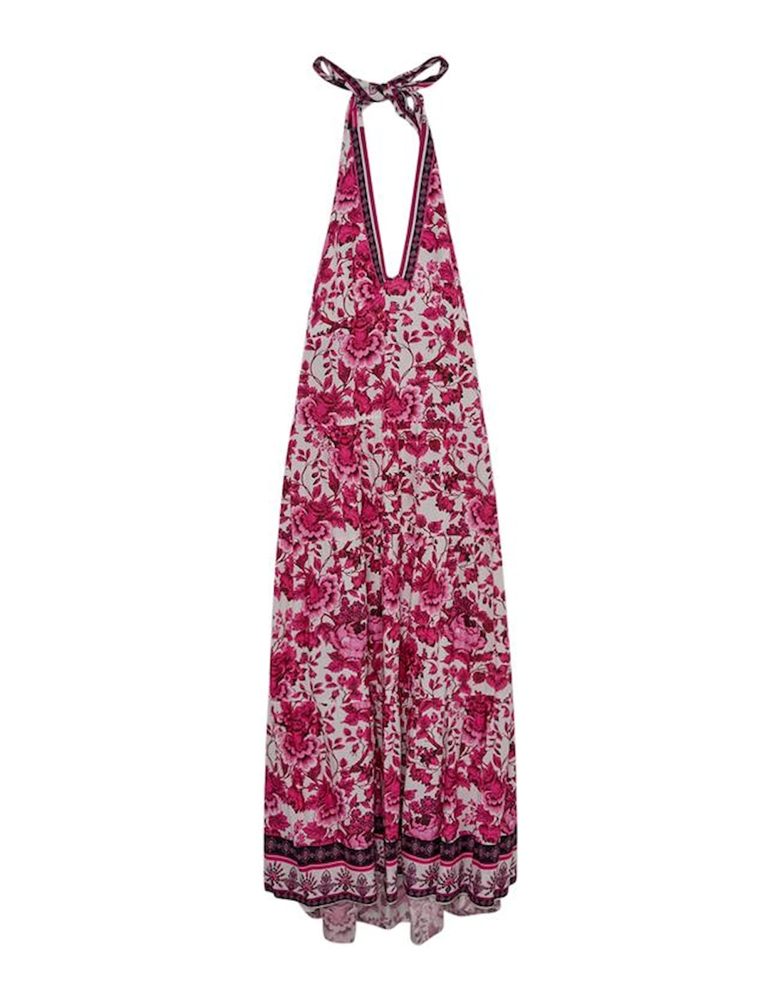 Floral Printed Viscose Woven Halter Maxi Dress