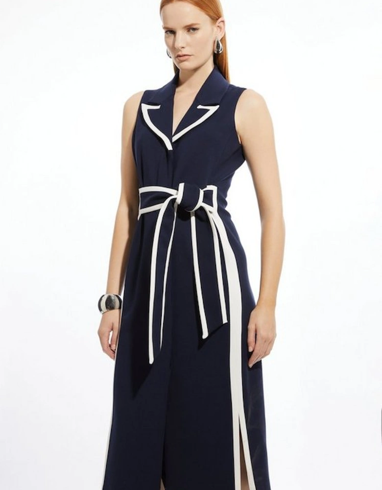 Petite Compact Stretch Contrast Tipped Belted Pencil Maxi Dress