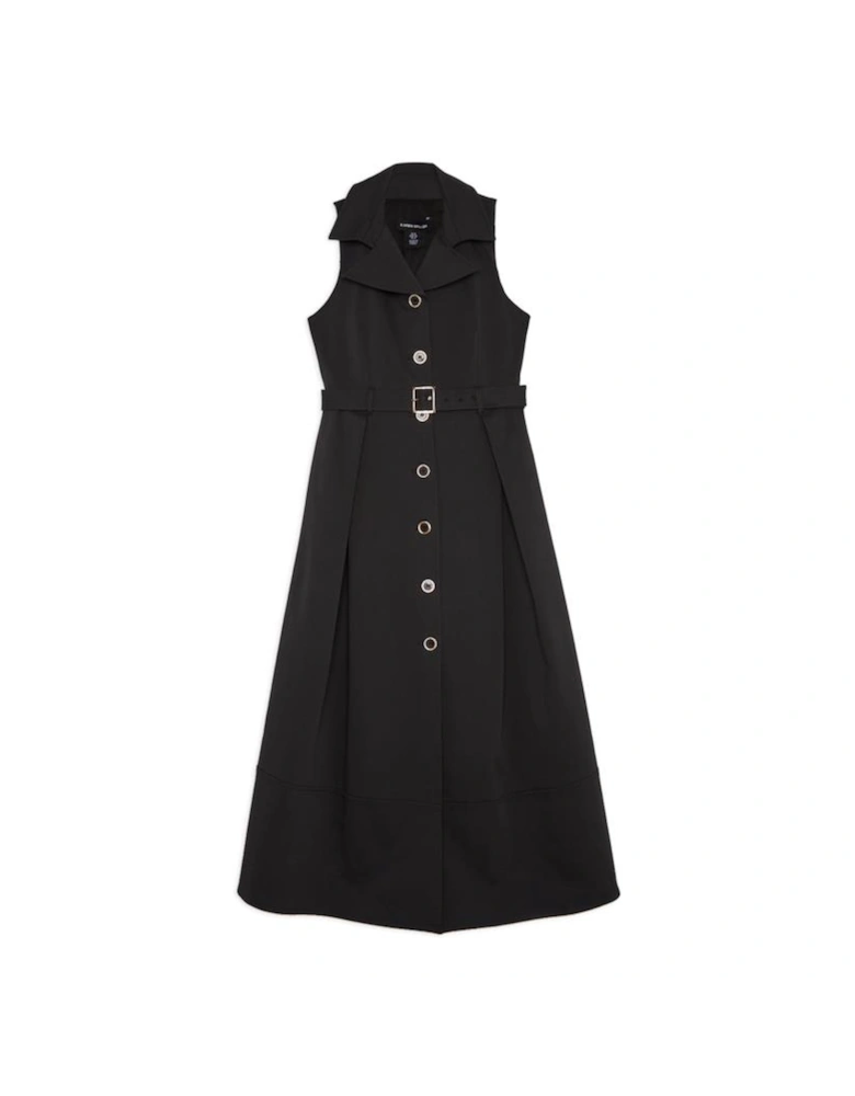 Tailored Cotton Halter Neck Belted Full Skirted Shirt Dress