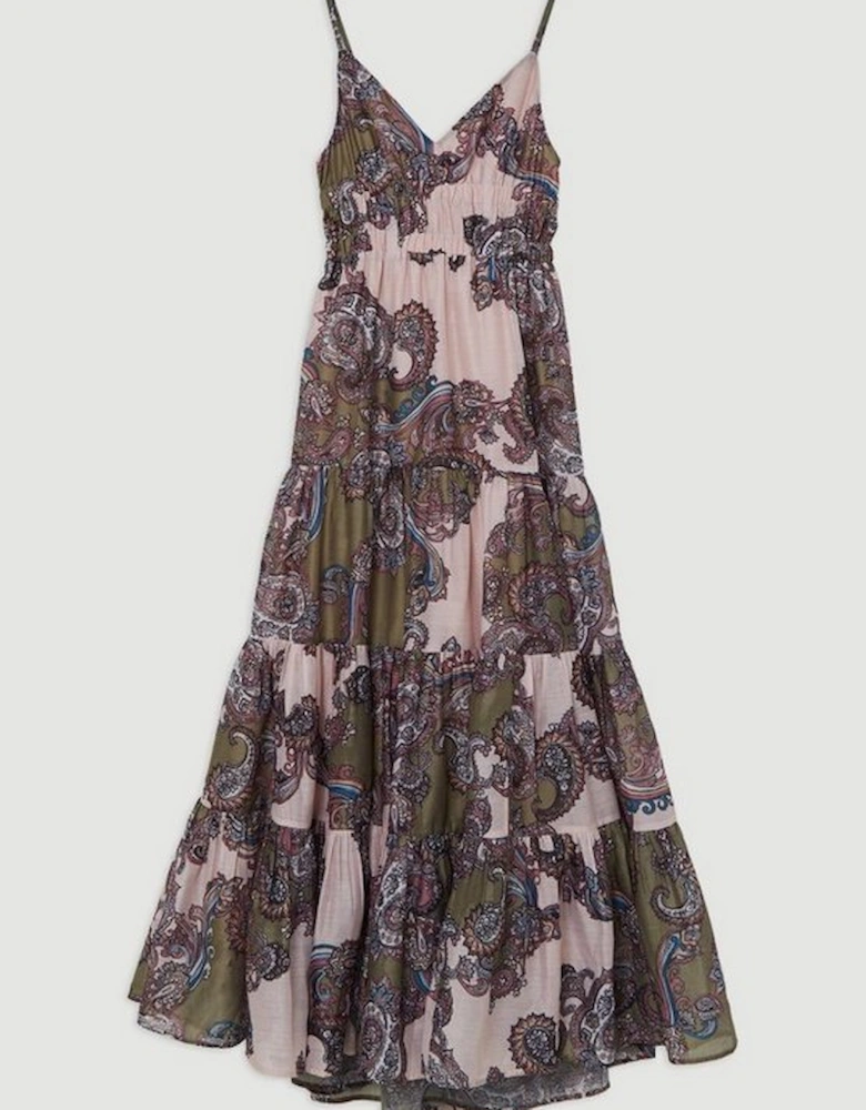 Printed Paisley Maxi Cotton Woven Sun Dress