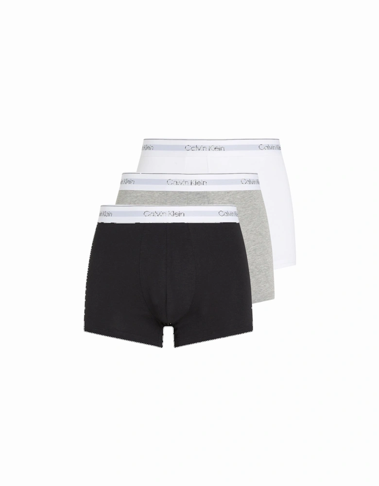 3-Pack Modern Cotton Boxer Trunks, Black/Grey/White