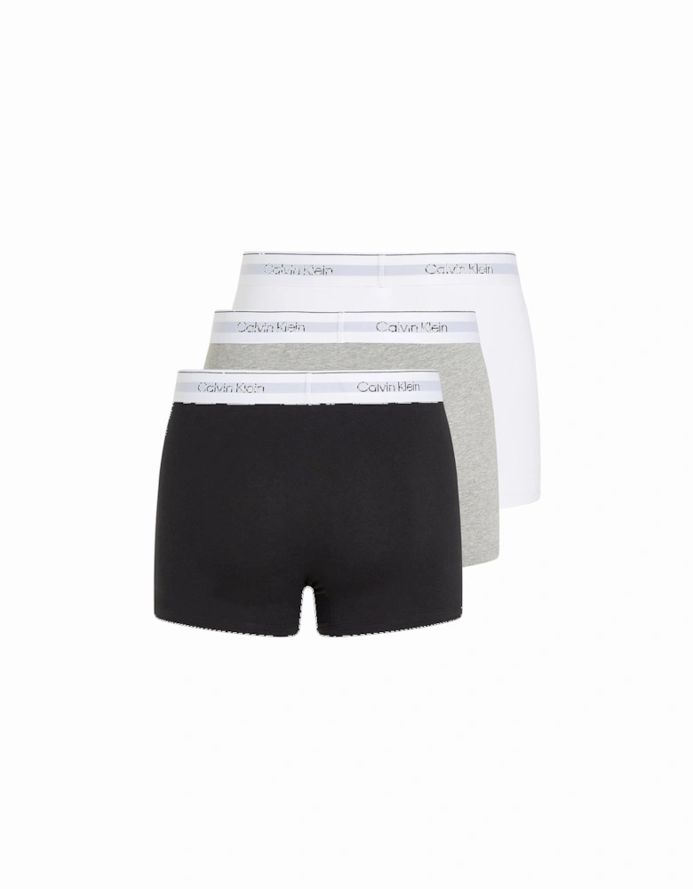 3-Pack Modern Cotton Boxer Trunks, Black/Grey/White