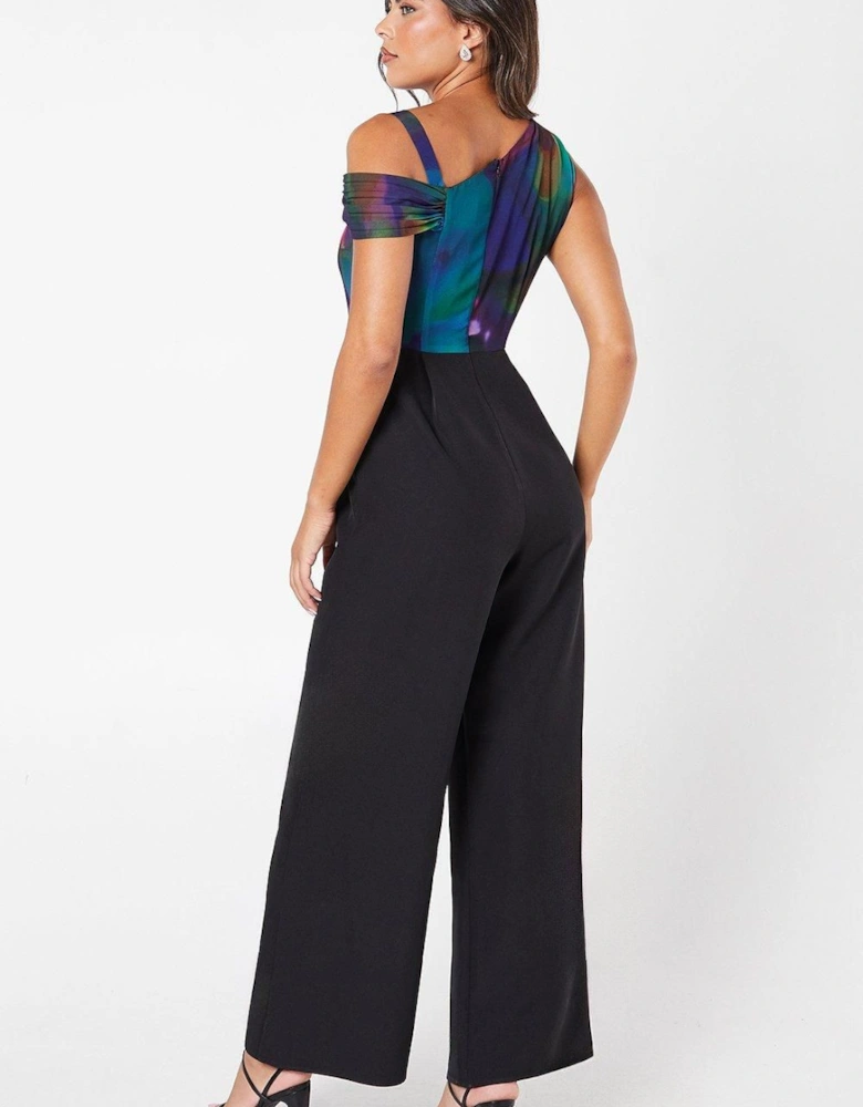 Twist Neck Pleated Off Shoulder Jumpsuit