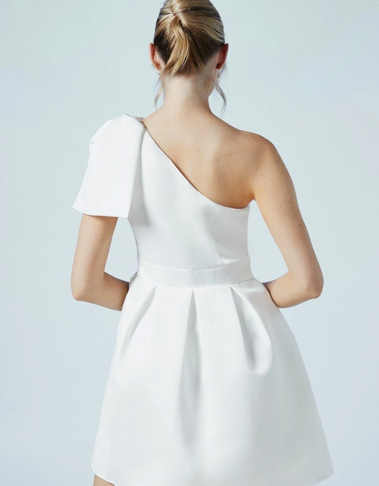 One Shoulder Statement Bow Bridal Mini Dress