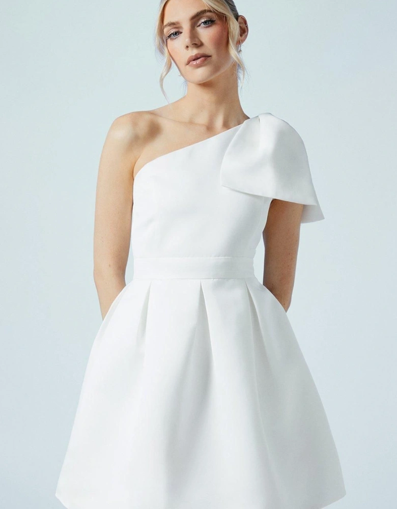 One Shoulder Statement Bow Bridal Mini Dress