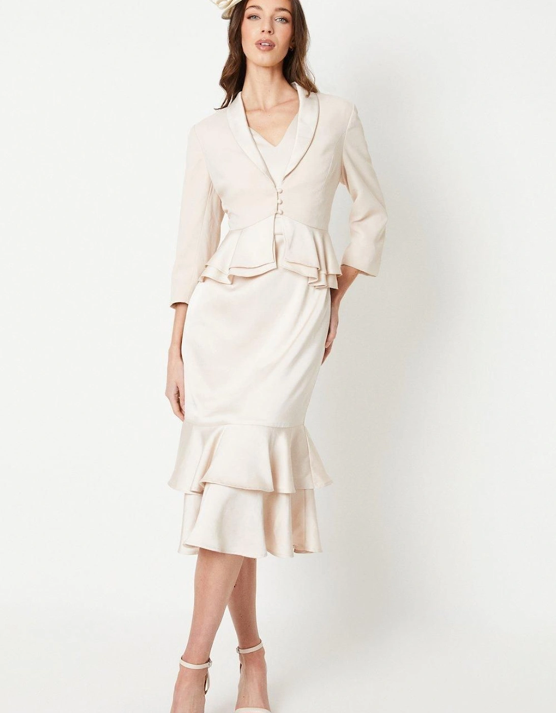 Satin Back Crepe Tailored Jacket With Peplum