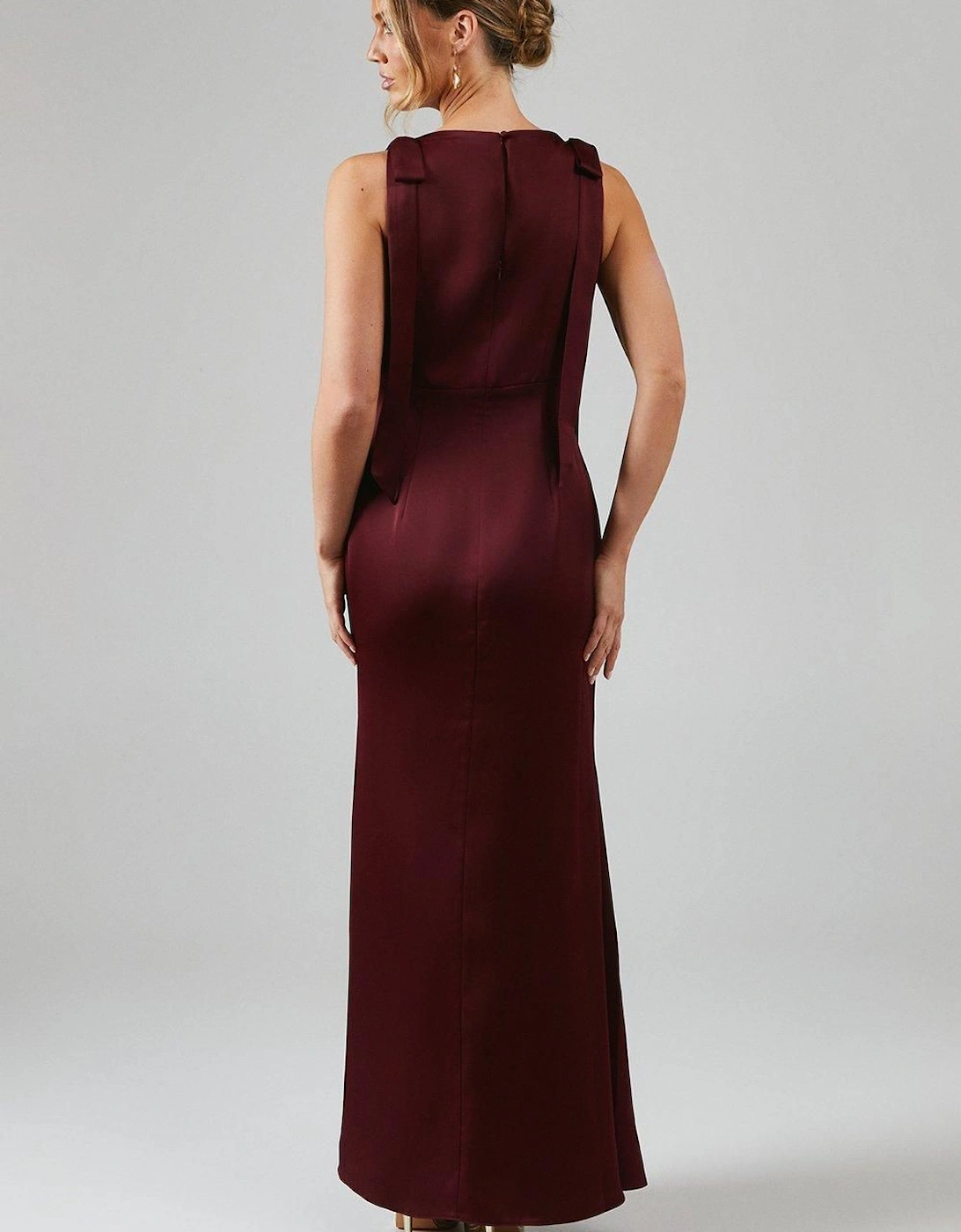 Tie Shoulder Satin Bridesmaids Maxi Dress