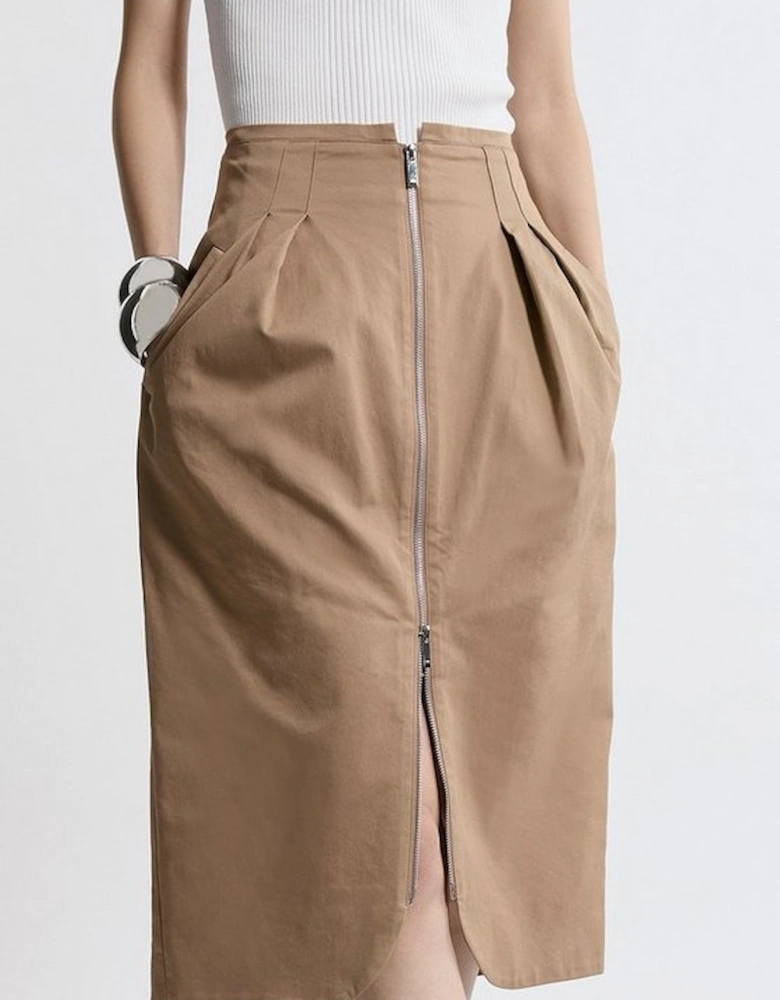 Tailored Cotton Pocket Midi Skirt