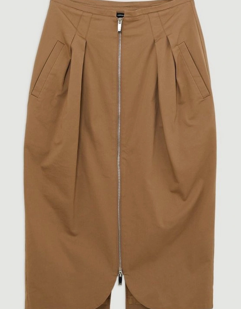 Tailored Cotton Pocket Midi Skirt