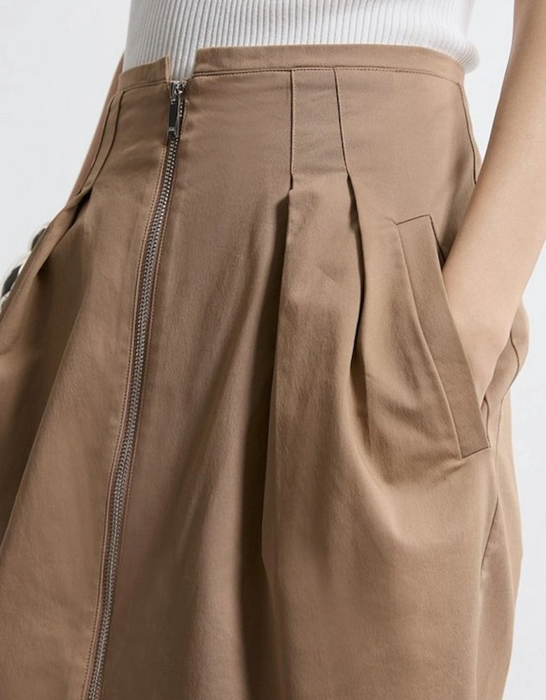 Tailored Cotton Pocket Midi Skirt