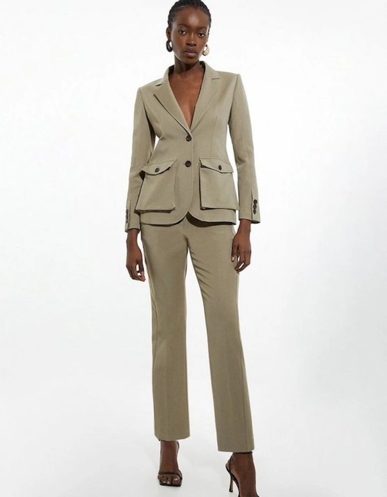 Tailored Cotton Stretch Pocket Detail Belted Tailored Blazer