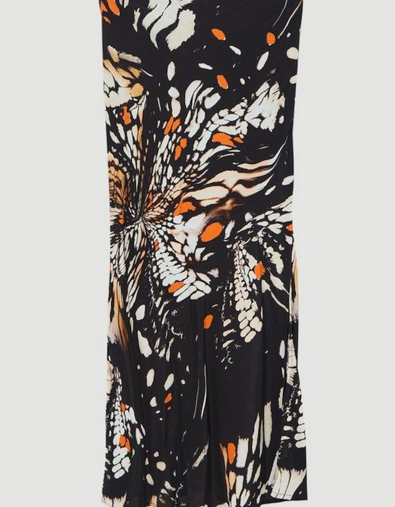 Butterfly Printed Viscose Crepe Woven Maxi Skirt