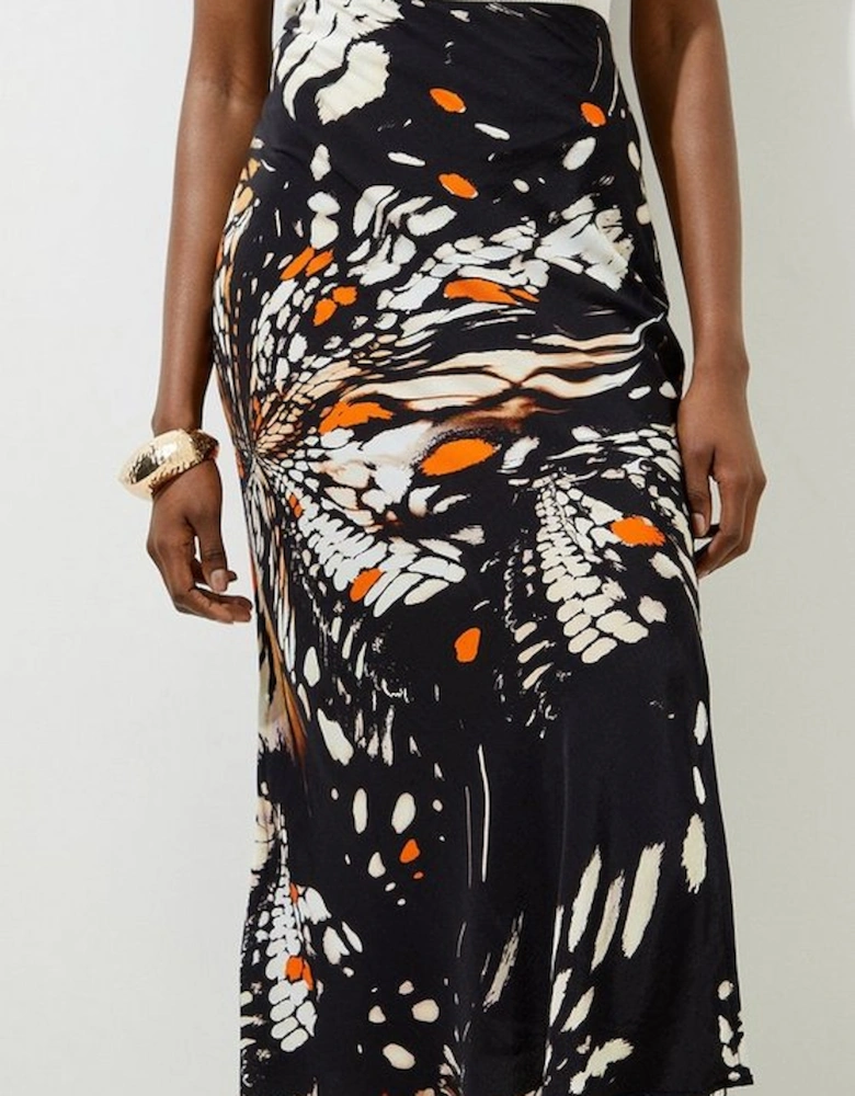 Butterfly Printed Viscose Crepe Woven Maxi Skirt