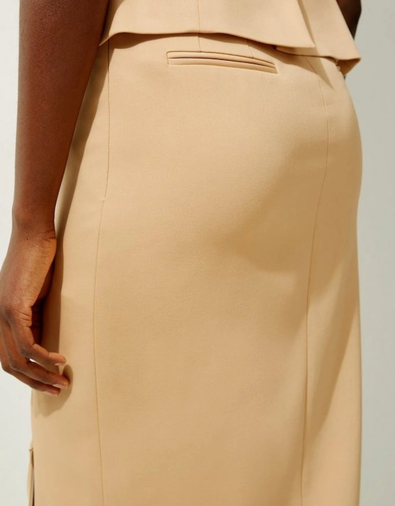 Tailored Side Split Midi Pencil Skirt