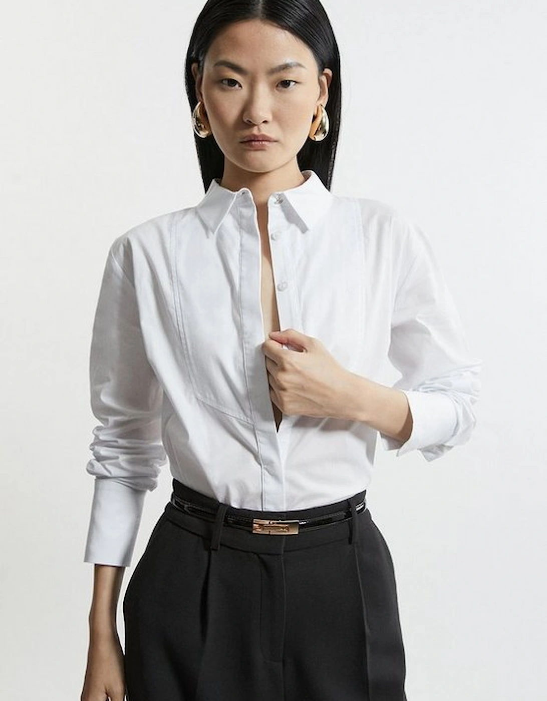 Cotton Poplin Striped Bib Detail Woven Shirt