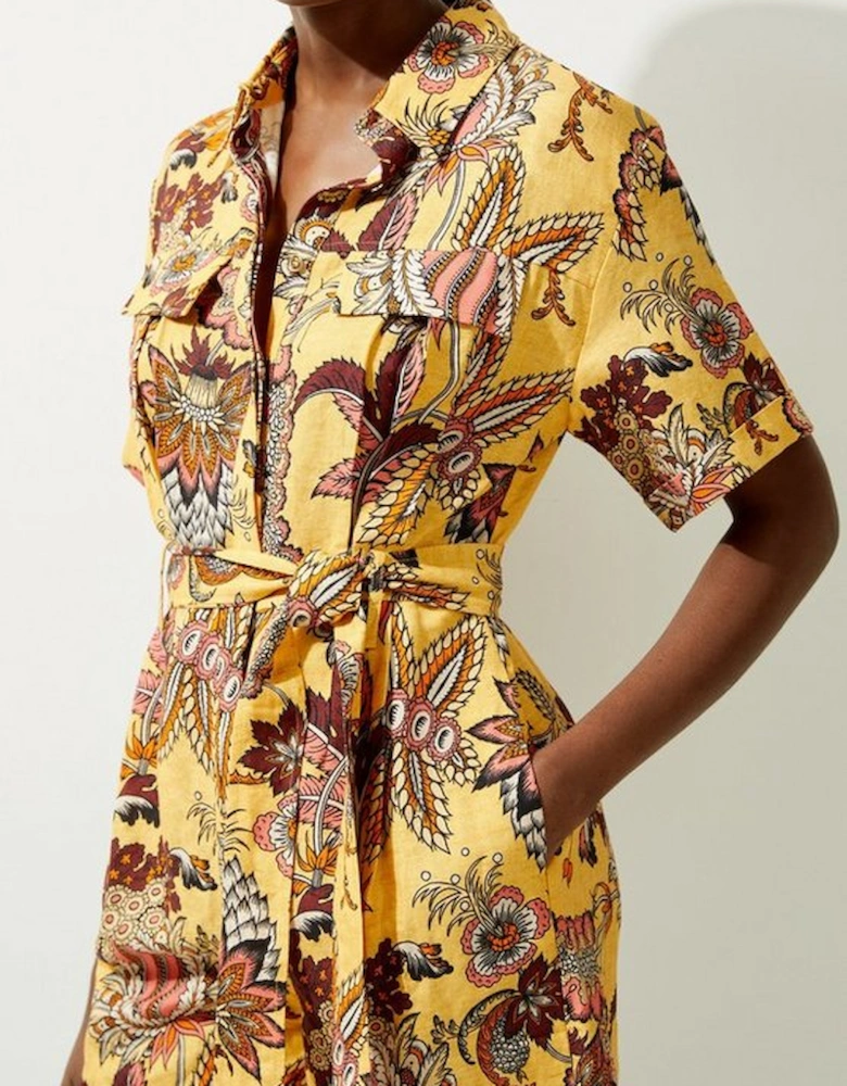 Paisley Viscose Linen Belted Woven Playsuit