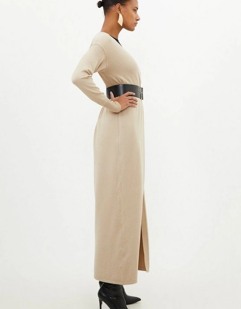 Viscose Blend Knit Belted Maxi Cardigan