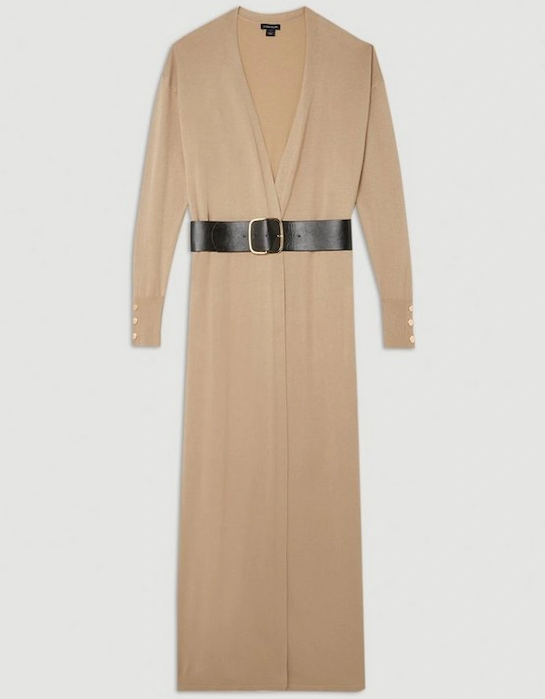 Viscose Blend Knit Belted Maxi Cardigan
