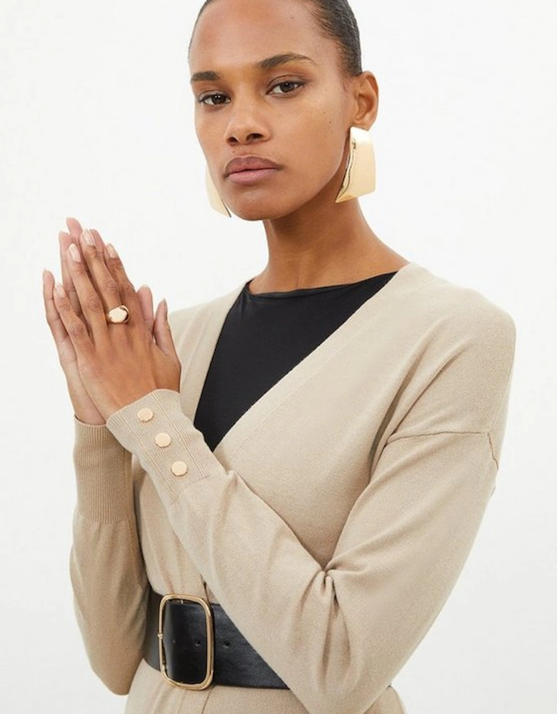 Viscose Blend Knit Belted Maxi Cardigan