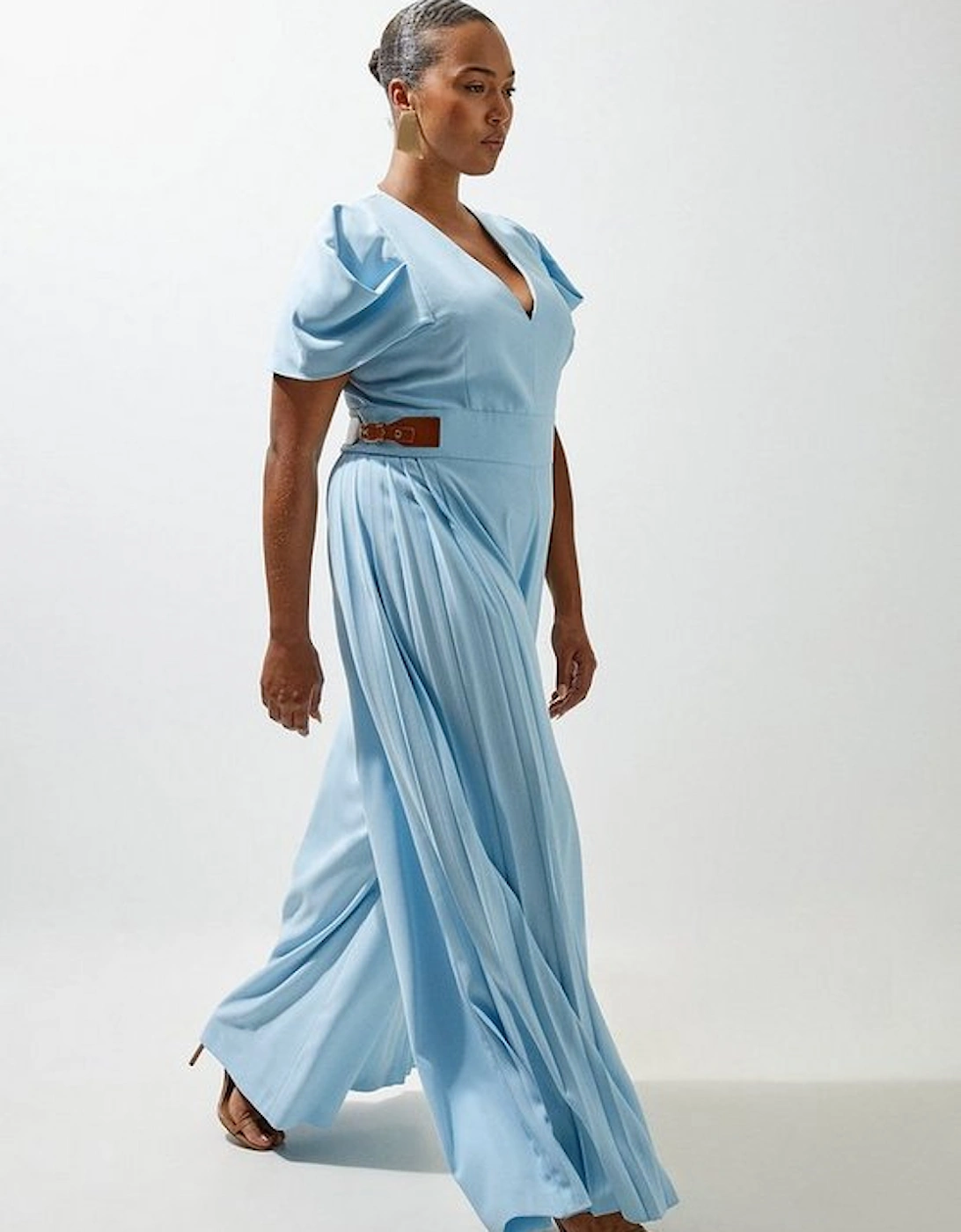 Plus Size Soft Tailored Crepe Tab Detail Pleated Jumpsuit
