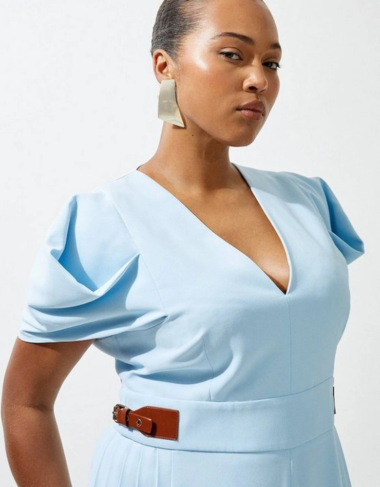 Plus Size Soft Tailored Crepe Tab Detail Pleated Jumpsuit
