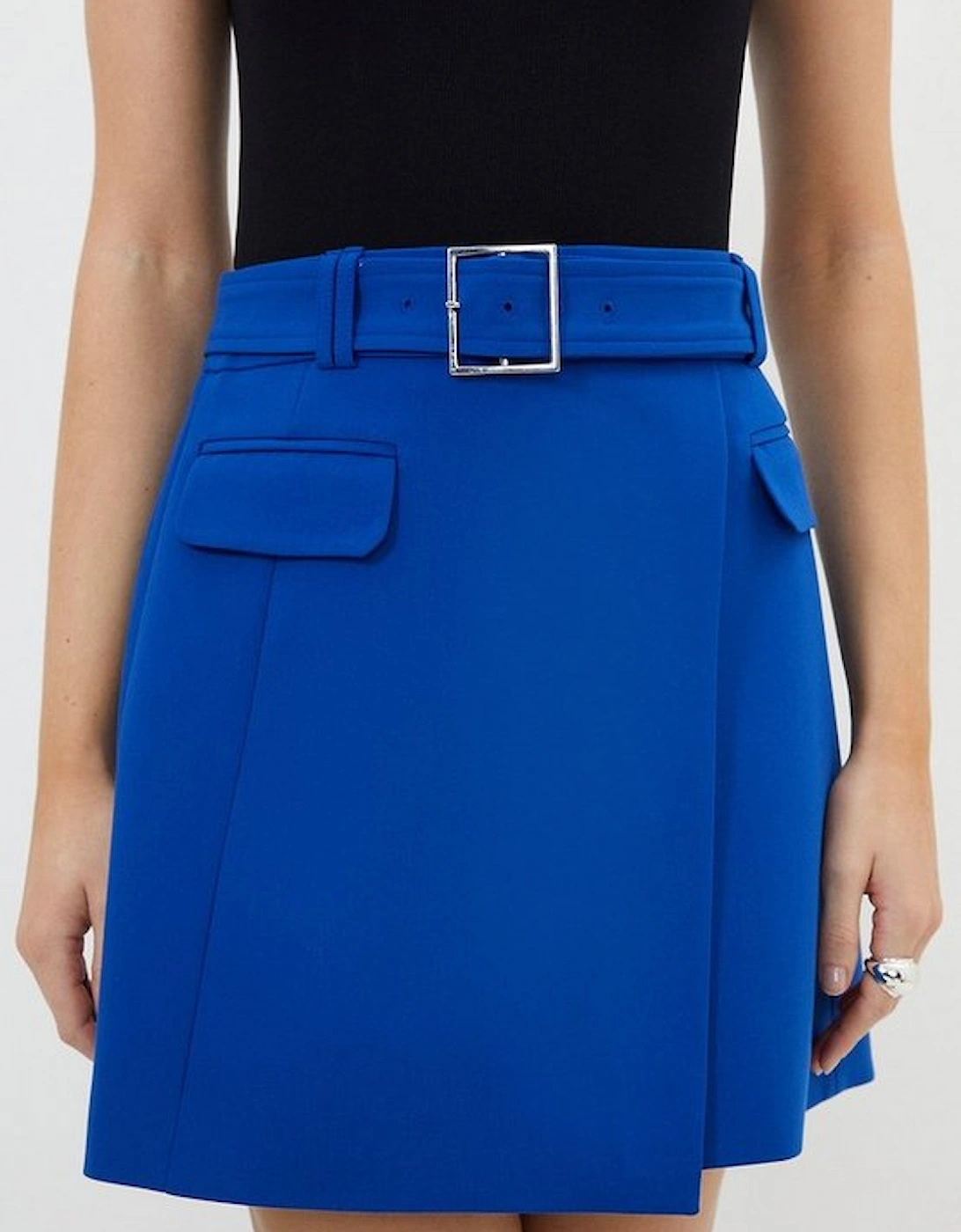 Clean Tailored Belted Wrap Mini Skirt