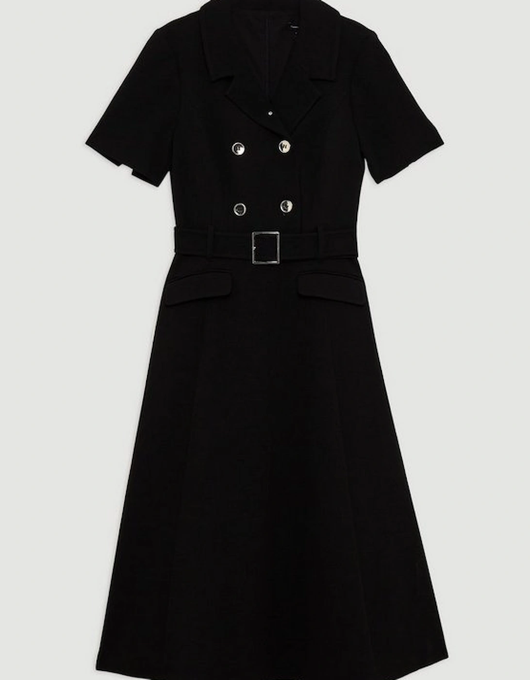 Compact Stretch Double Breasted Belted Tipped Tailored Midi Dress