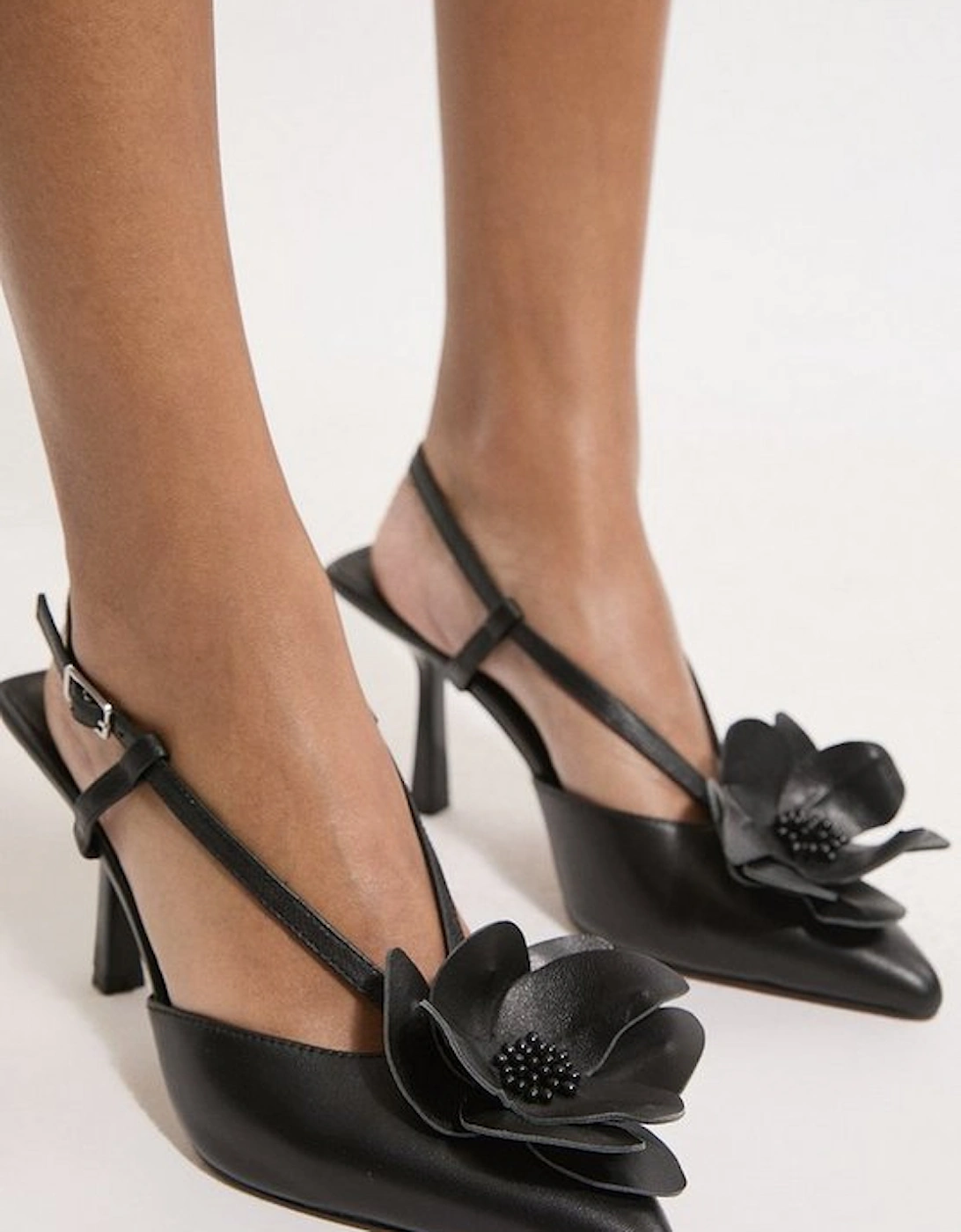 Leather Flower Detail Heel