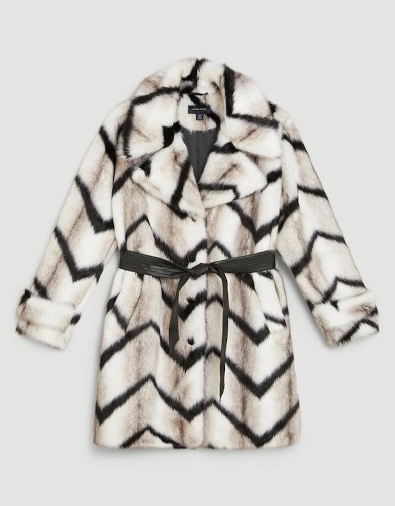 Mono Faux Fur Belted Longline Coat