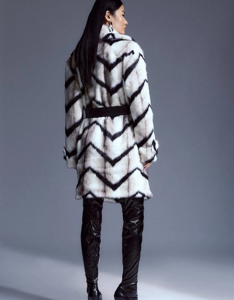 Mono Faux Fur Belted Longline Coat