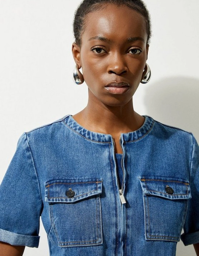 Denim Cargo Pocket Belted Playsuit