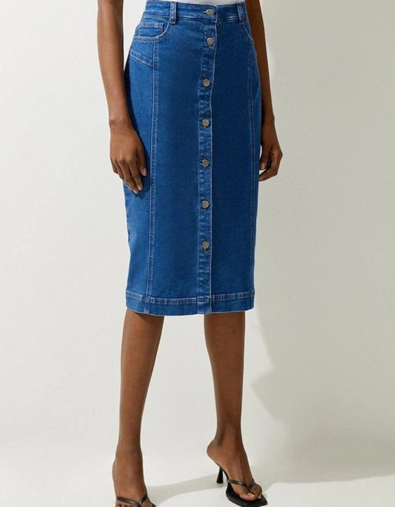 Denim Button Through Midi Skirt