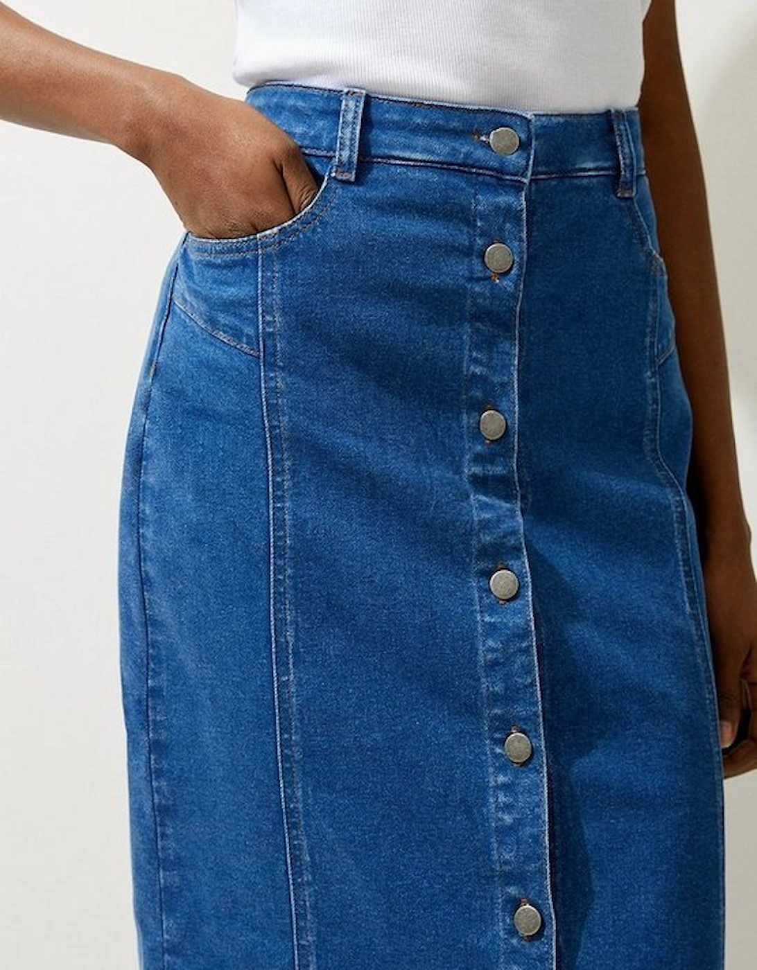 Denim Button Through Midi Skirt