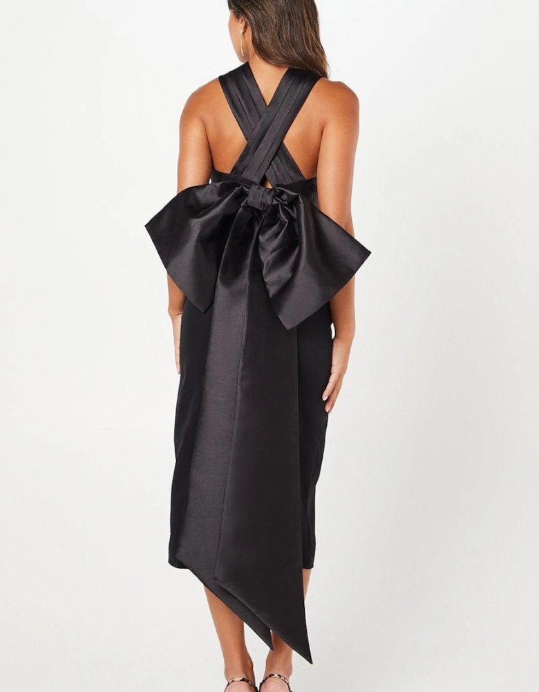 Cross Over Front Bow Back Midi Dress