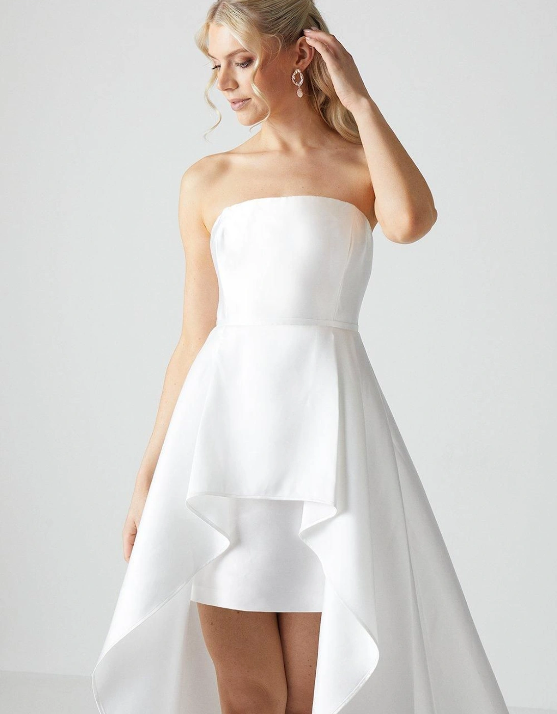 Bandeau Twill Mini With Full Overskirt Wedding Dress