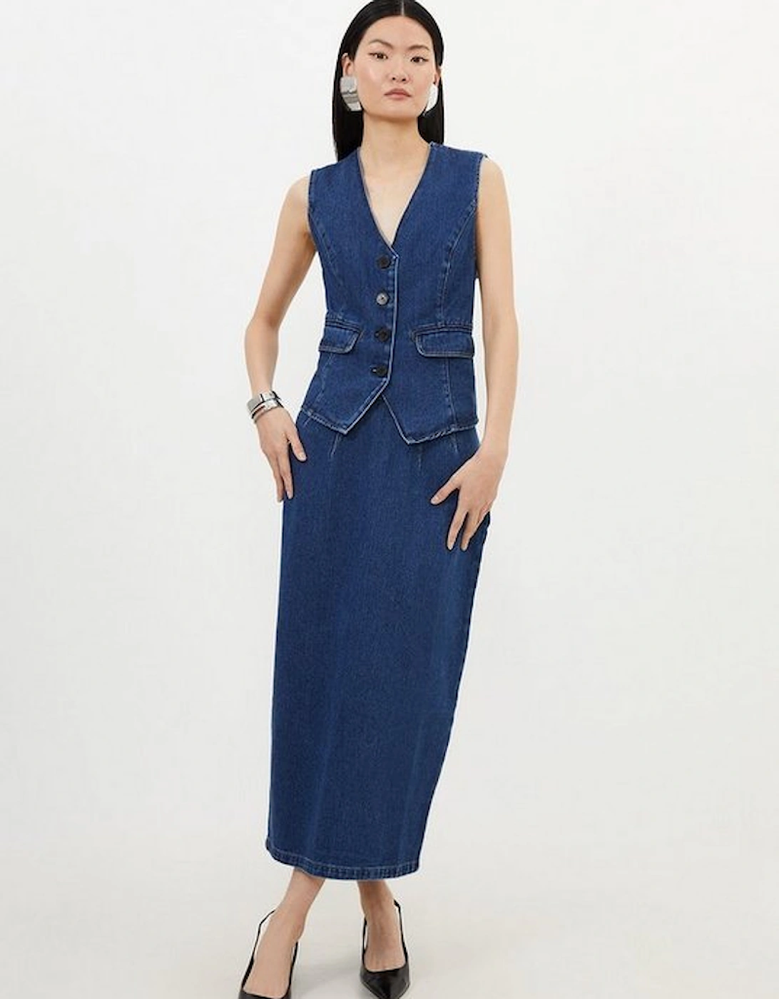 Denim Button Through Waistcoat